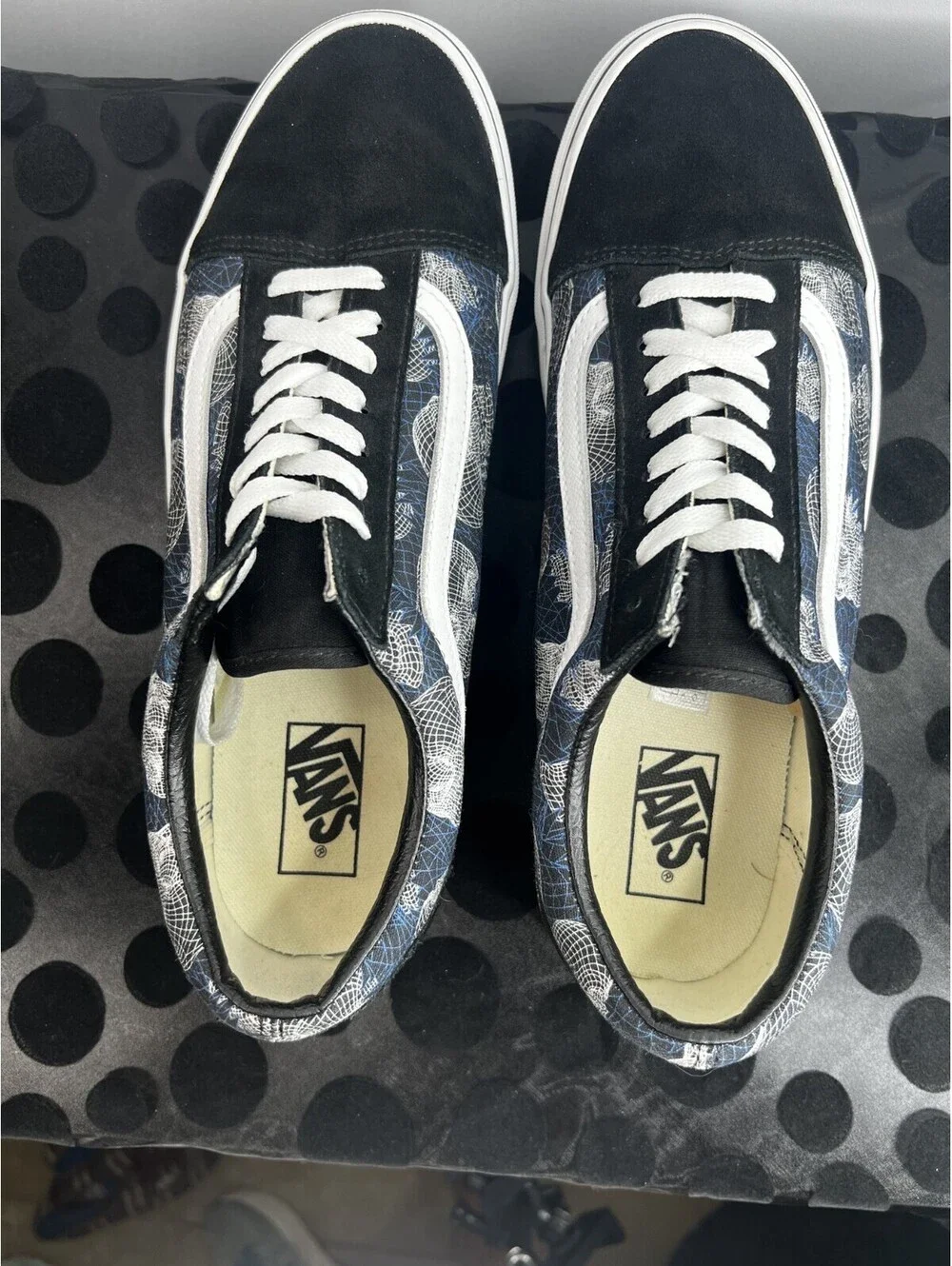 Vans Old Skool Wireframe Skull Print Sneakers Men's 11.5 Blue Black EU45